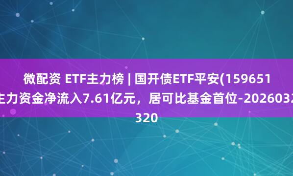 微配资 ETF主力榜 | 国开债ETF平安(159651)主力资金净流入7.61亿元，居可比基金首位-20260320
