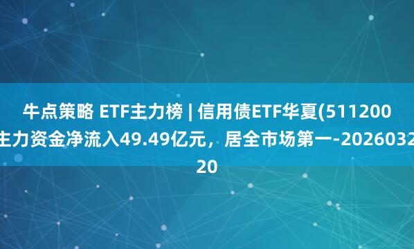 牛点策略 ETF主力榜 | 信用债ETF华夏(511200)主力资金净流入49.49亿元，居全市场第一-20260320