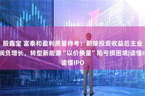 股鑫宝 富泰和盈利质量待考：剔除投资收益后主业利润负增长，转型新能源“以价换量”陷亏损困境|读懂IPO